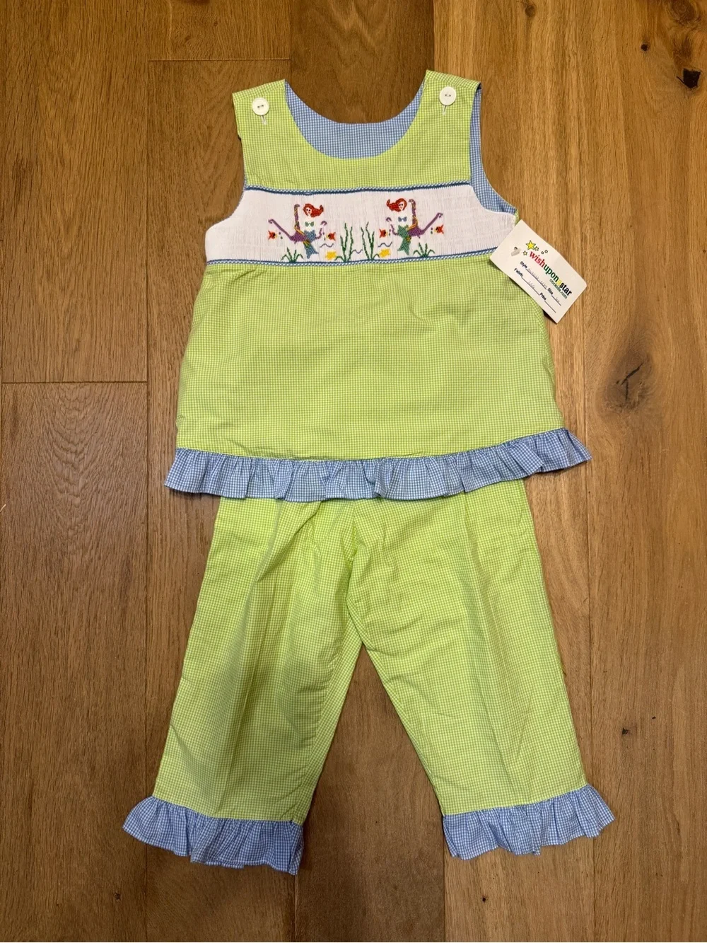 Wish Upon a Star Smocked Mermaid Gingham Top & Capri Pants Set Size 6X NWT